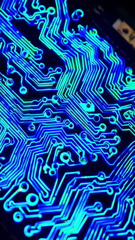 close-up view of glowing circuit board