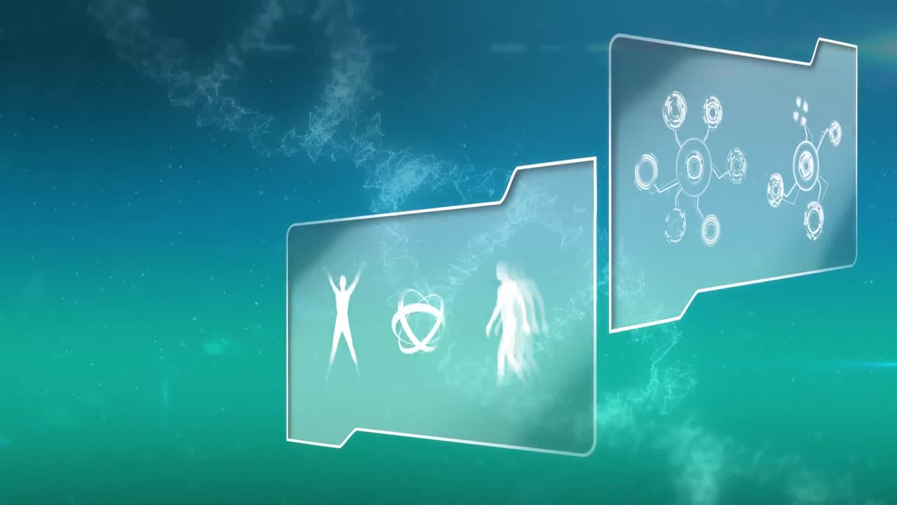 File folders with science symbols and illustrations