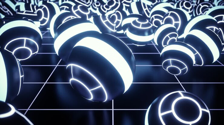 Sfere neon luminose fluttuanti di sfondo astratto Sci-Fi. Animazione VJ in loop per i tuoi bellissimi video.