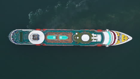 cruise ship aerial top view luxury deck with swimming pools, tennis court etc