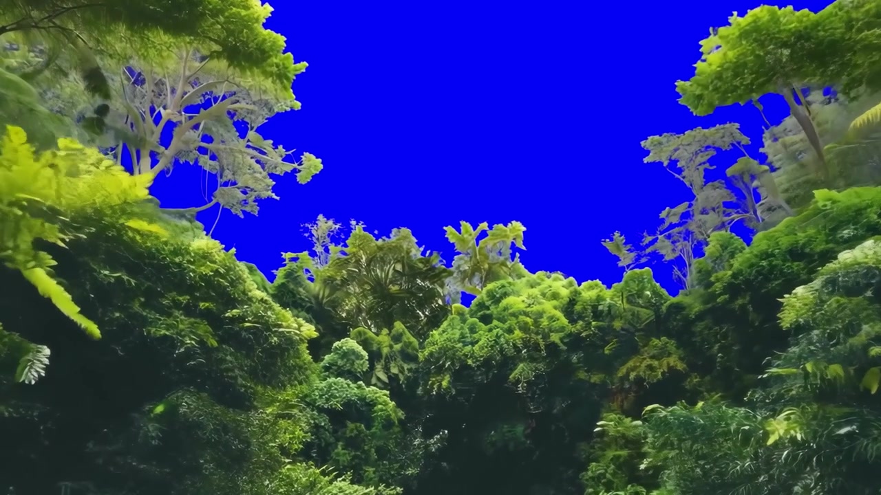 Fitta Chioma Verde della Foresta su Sfondo a Schermo Blu