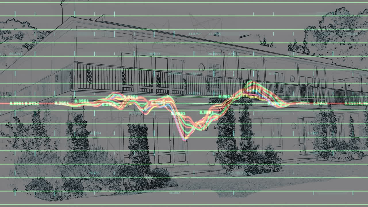 animación del procesamiento de datos sobre el dibujo de la casa