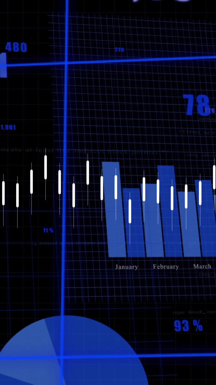 Animation of financial data processing over grid on black backgorund