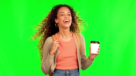 Green-screen-woman,-view-and-excited-on-walk