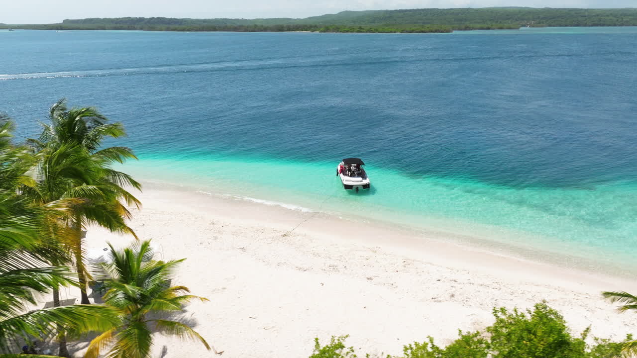 Tourists On A Boat Ride In Cayo Sombrero Island In Venezuela - Drone Shot