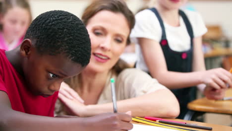 teacher talking to a pupil