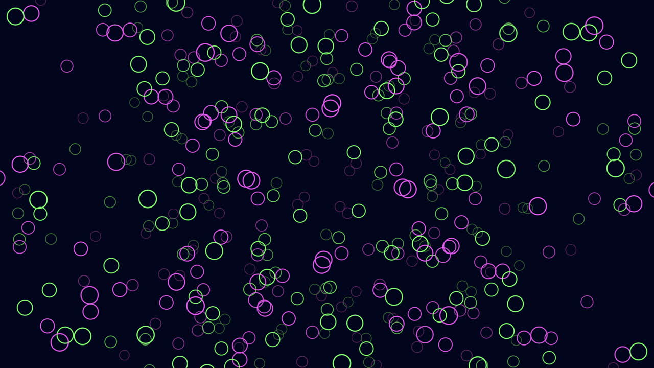 검은 바탕에 보라색과 초록색 원의 원형 패턴