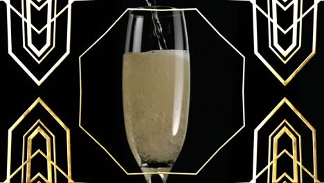 animation of gold pattern over glass of champagne on black background