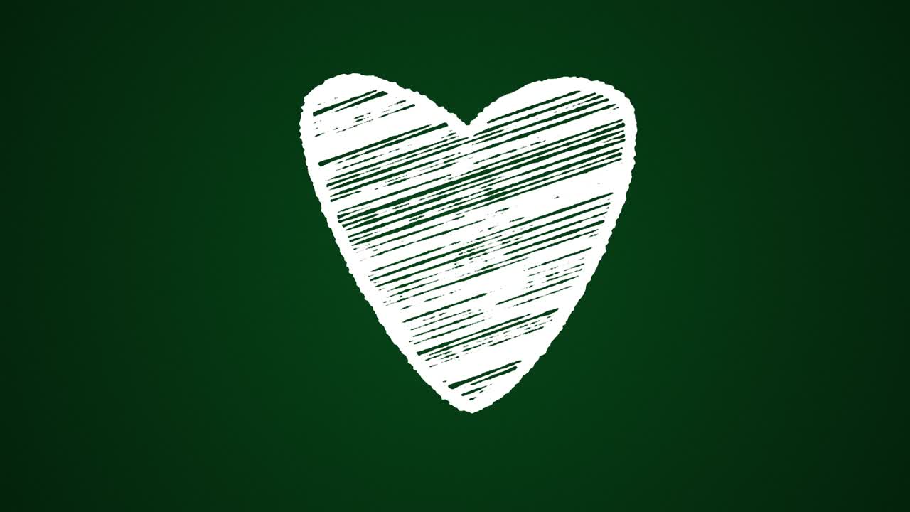 블랙보드에 도자기로 그려진 심장, 손으로 그린 애니메이션 4k