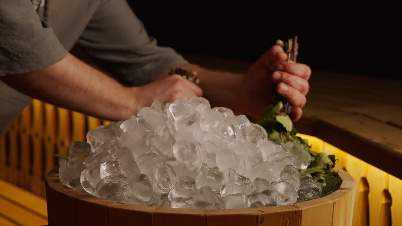 Preparing a Russian Banya (Sauna) with Birch Branches and Ice