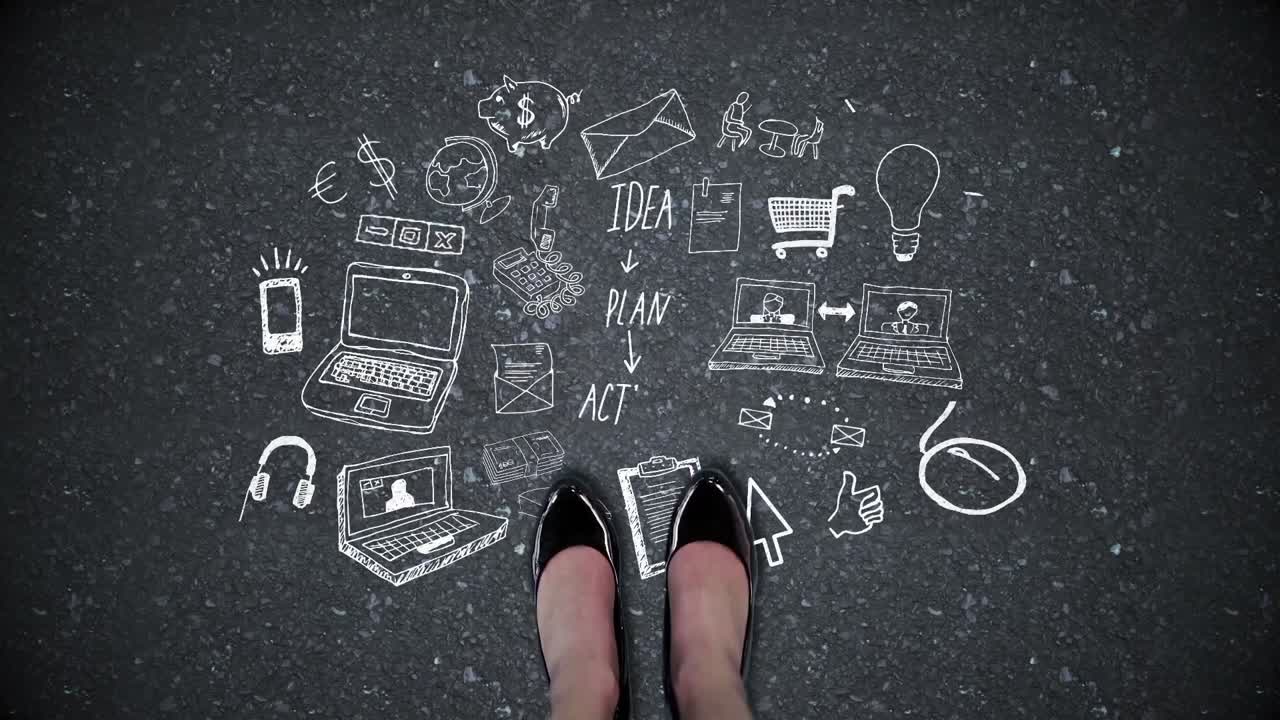 vídeo compuesto de la tecnología dibujado en la carretera