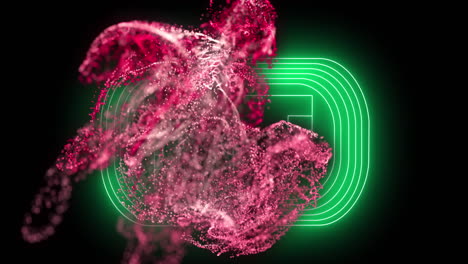 animación de onda digital rosada sobre el diseño del campo de fútbol verde neón contra fondo negro