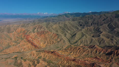 High-aerial-view-over-the-spectacular-landscape-of-Fairytale-Canyon,-Kyrgyzstan