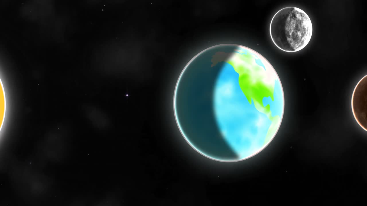 солнечная система с солнцем и планетами в ряду