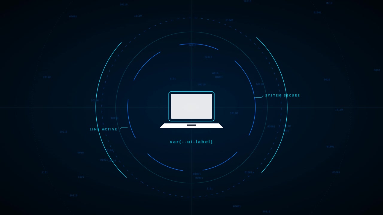 Digital Laptop Icon with Futuristic HUD Interface and Data Streams