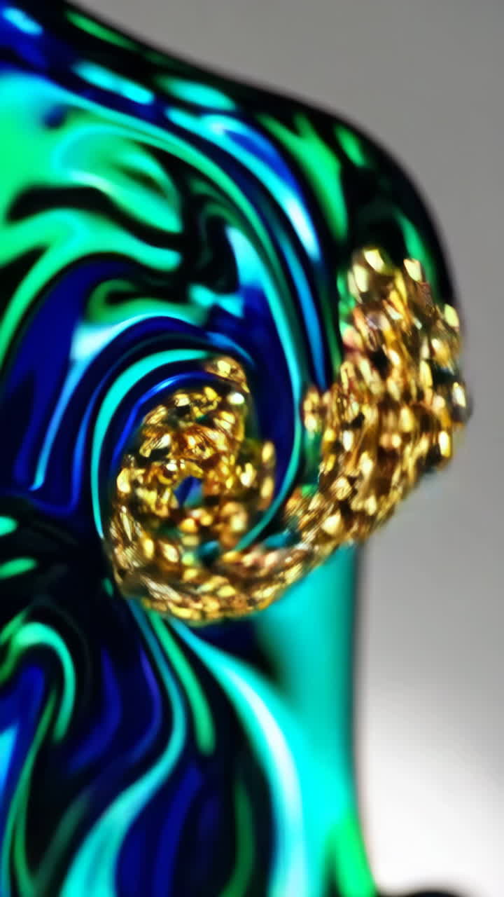 Dynamic Blue-Green Swirls with Golden Accents