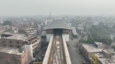 aerial drone above main train station public transport of lahore, pakistan