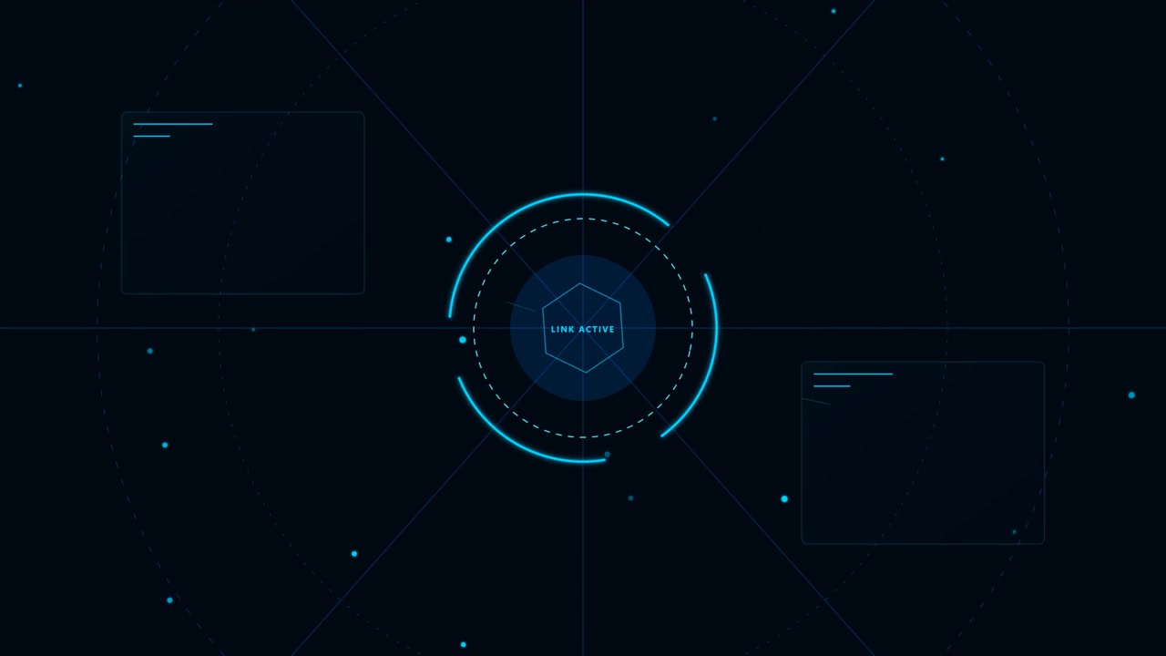 Futuristic Digital Interface with Pulsing Hexagon and Data Nodes