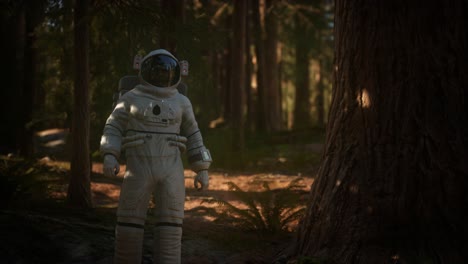 astronauta solitario en el bosque oscuro