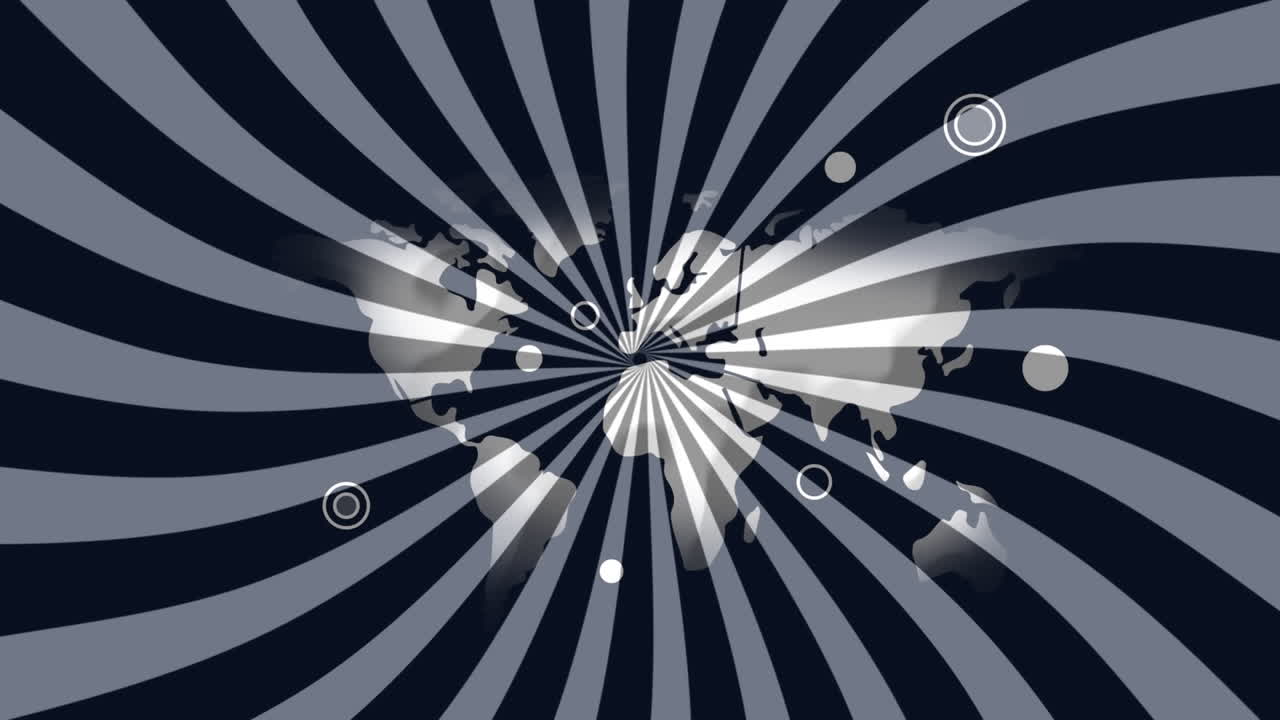 회전하는 줄무로 세계 지도에 위치 점의 애니메이션