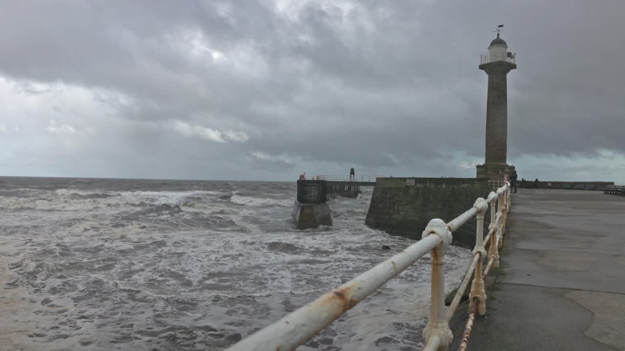 Dramatic Stormy Seascape at a Lighthouse Pier