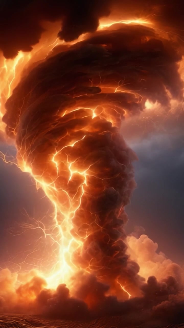 Una tempesta maestosa svela la sua furia: la spettacolare danza di fulmini e nuvole in una trasformazione di tornado infuocato.