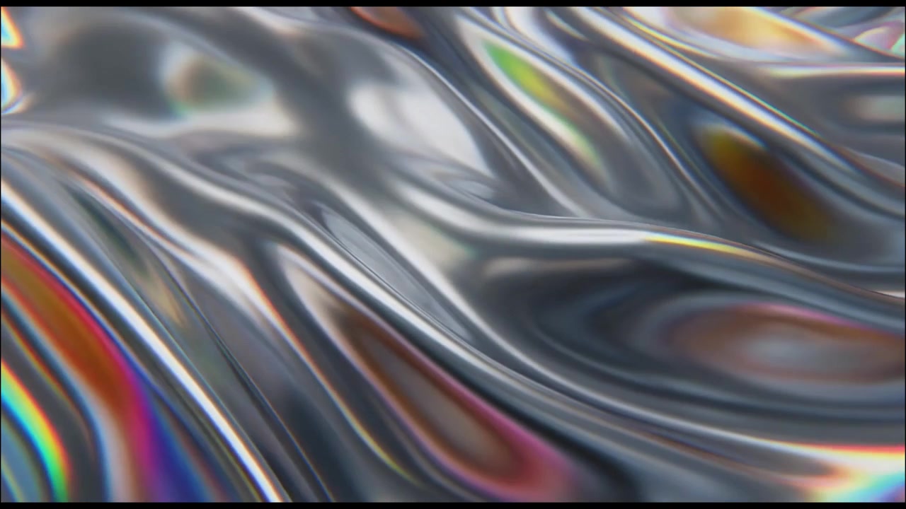 Abstract Liquid Silver Surface with Iridescent Light Reflections