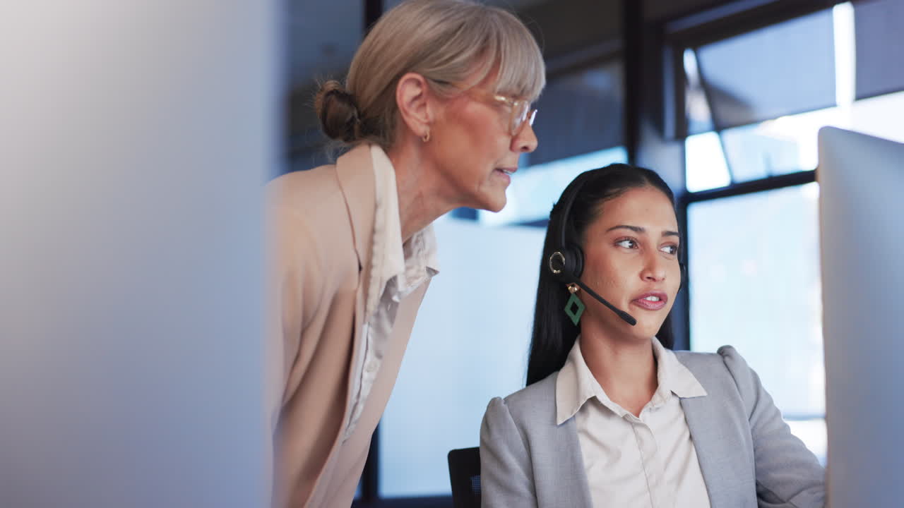 Telemarketing, manager and employee with customer