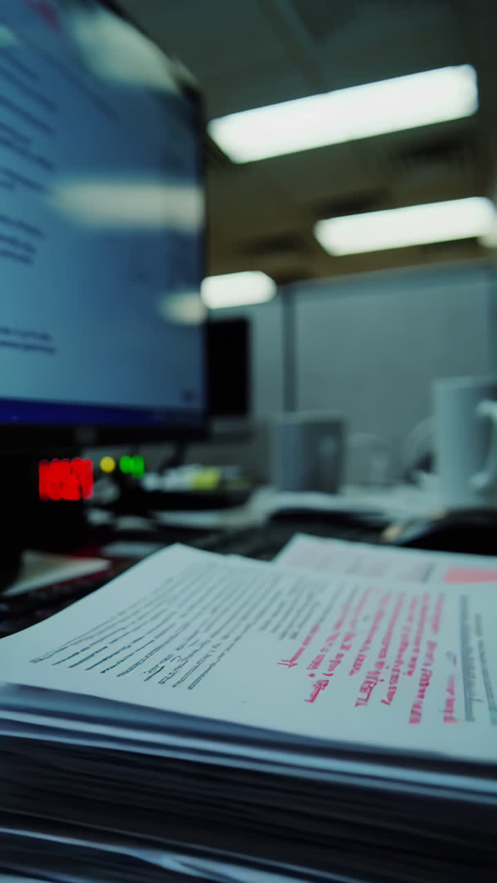 Office workspace with documents and computer