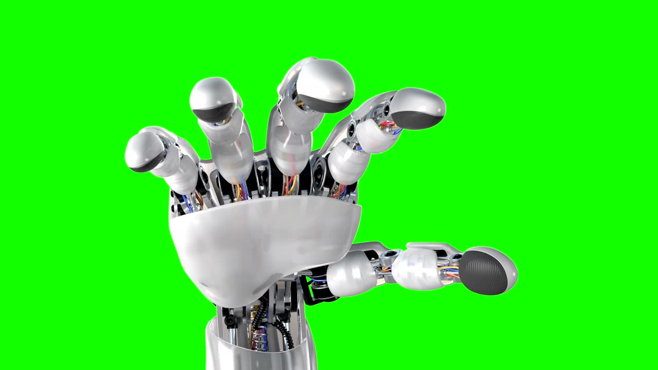Robotic Hand on a Green Background