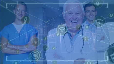 Animation-of-network-of-connections-with-digital-city-over-diverse-doctors