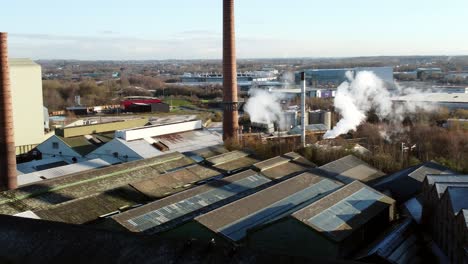 pilkington glass factory warehouse buildings aerial view across industrial town refinery