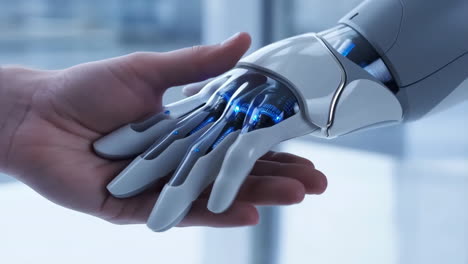 human hand touching robotic hand