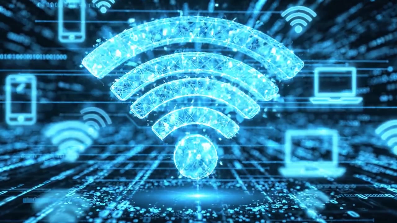Udforskning af den dynamiske verden af digital konnektivitet: Fra datastrømme til Wi-Fi-symboler i et højteknologisk virtuelt miljø.