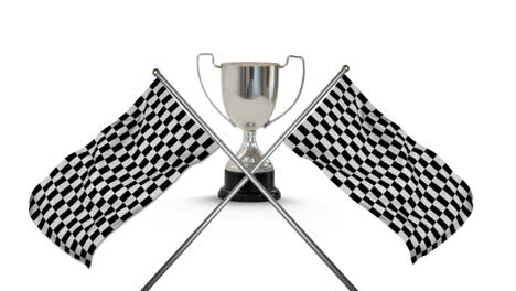 banderas de carreras con un trofeo