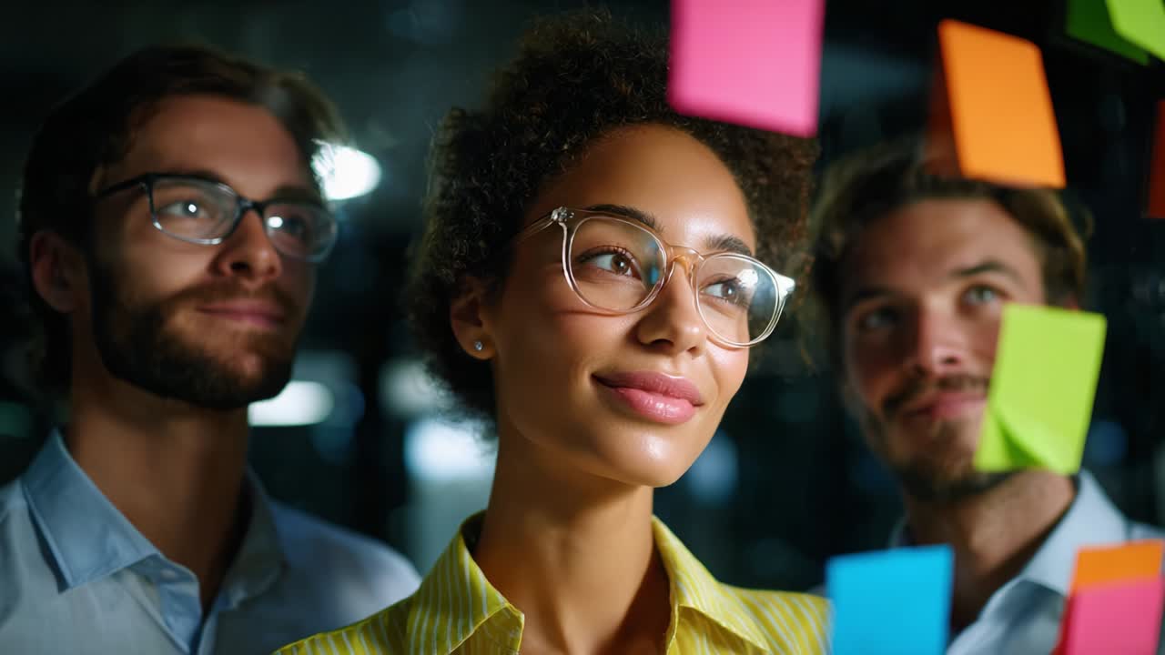 Business Team Brainstorming with Sticky Notes