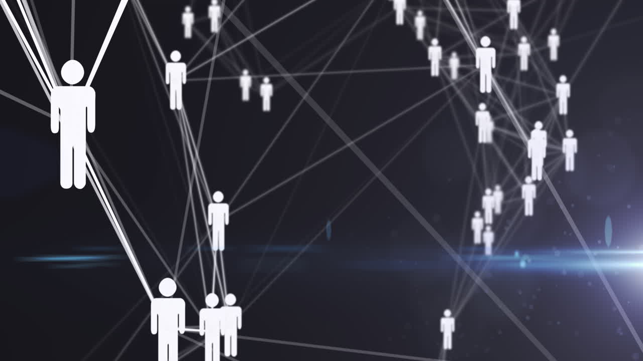 Animation of digital network of connections with white people icons