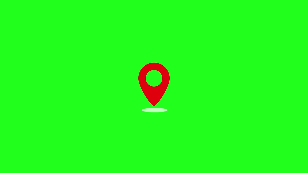 puntero de ubicación en el mapa dibujado animado en fondo de pantalla verde. puntero que aparece para un mapa. signo y pin para indicar la ruta y la ubicación en los mapas de video. información, punto de interés