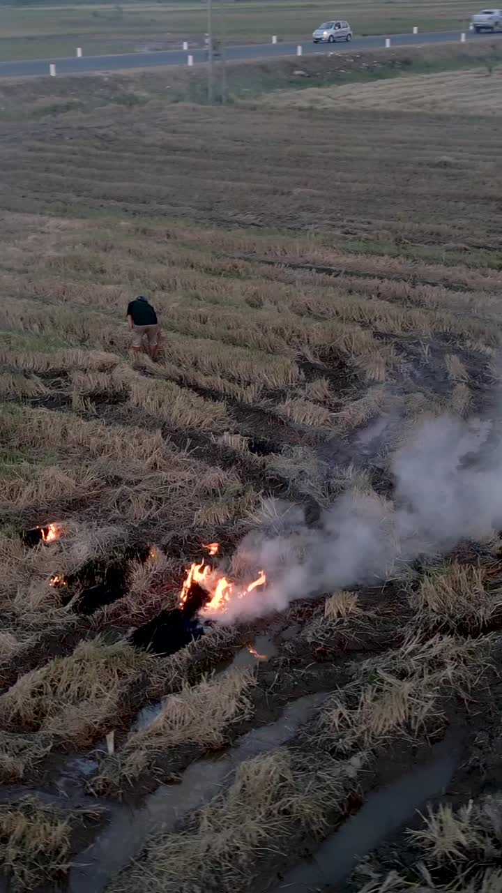 Burning fields after harvest