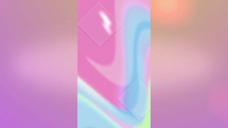 Animation-of-pastel-coloured-swirls-on-vertical-screen,-over-blurred-pink-and-red-background