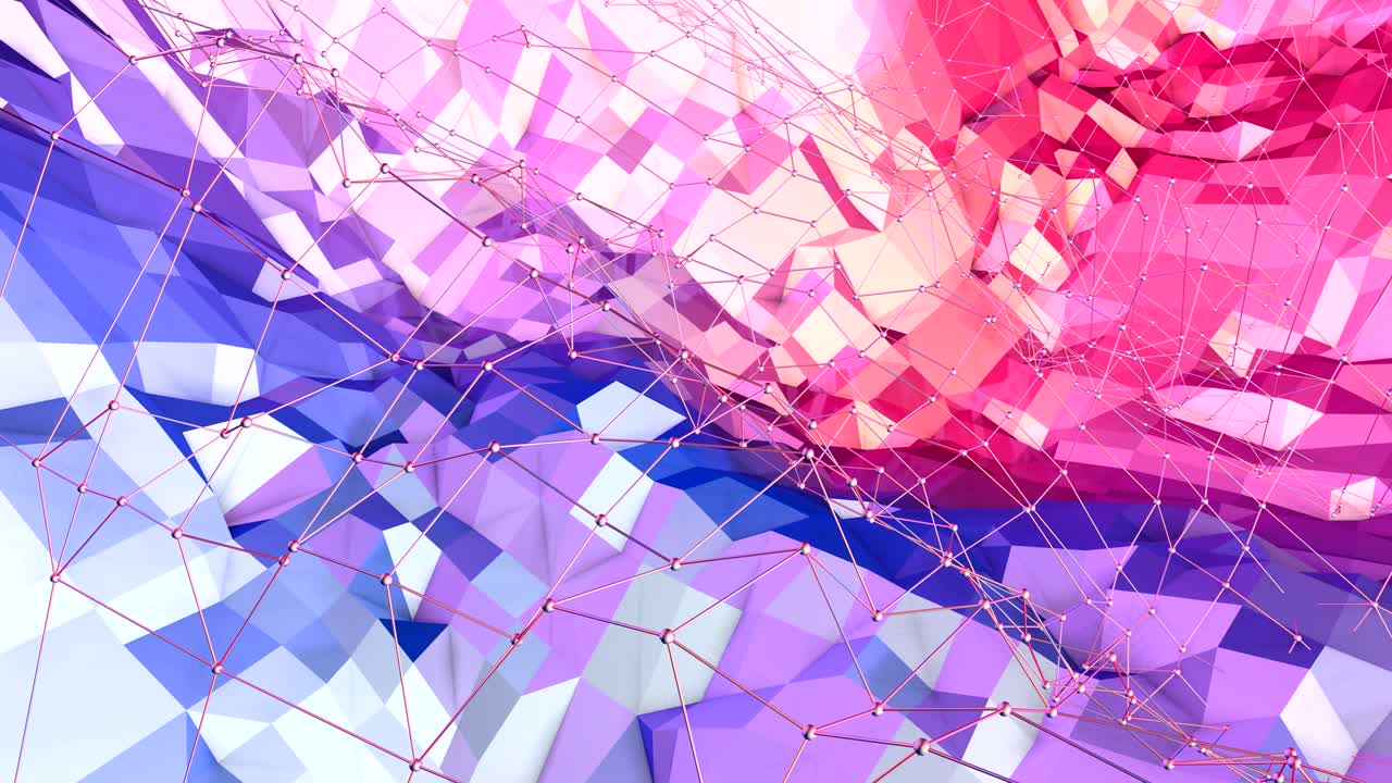 순수한 파란색, 빨간색 다각형으로 부드러운 기하학적 낮은 폴리 모션 배경; 게임 배경으로 추상적인 간단한 파란, 빨간, 낮은, 폴리 3d 표면; 그라디언트 파란색과 함께 4k fullhd 원활한 루프 배경.