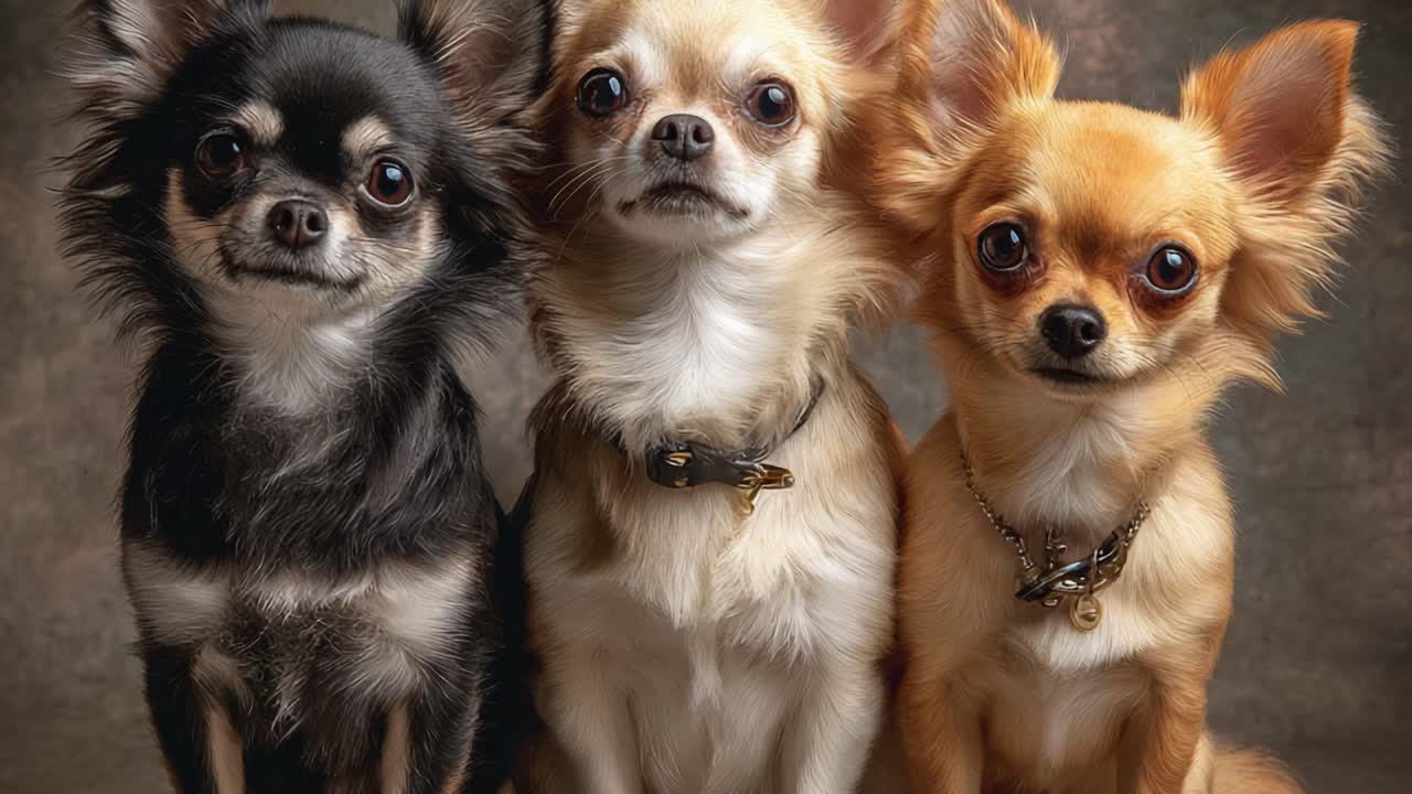 Three Adorable Chihuahuas Posing Together, Showcasing Their Unique Personalities and Playful Nature in a Charming Portrait