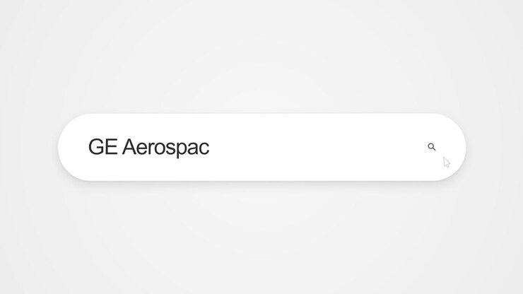 Searching for GE Aerospace on an internet browser using a computer, showing online research and digital browsing related to the aerospace industry