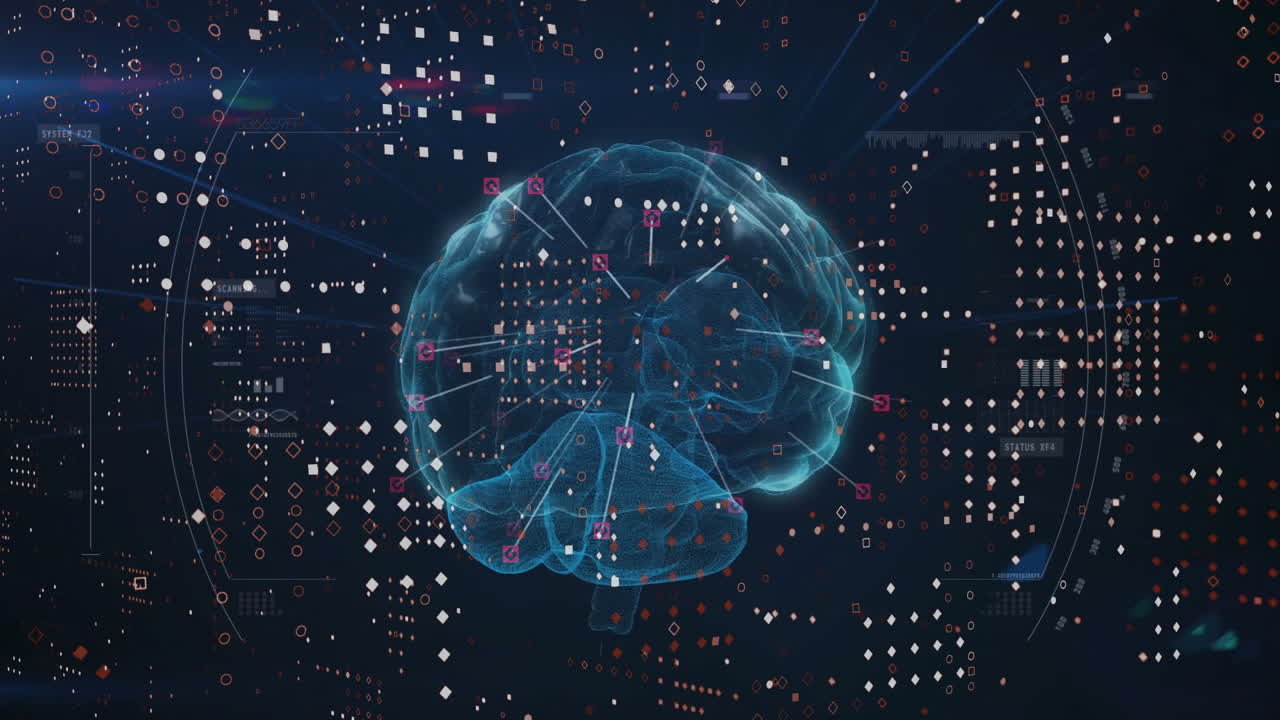 Animation of white spots moving over brain