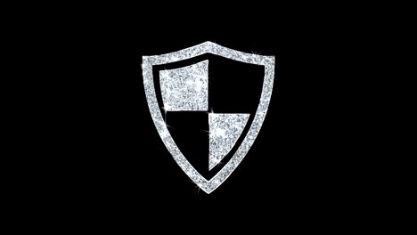 defensa, guardia, protección, seguridad, escudo icono de brillo brillante bucle de partículas que parpadean.