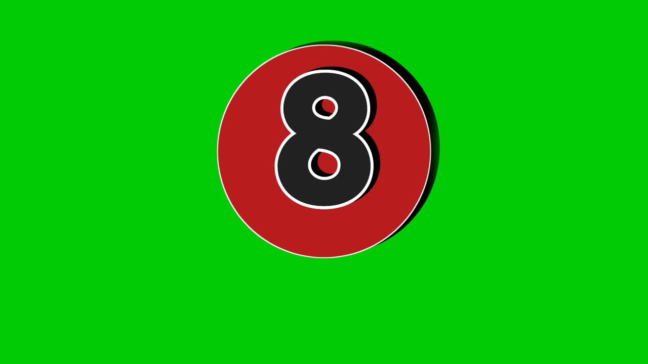 Pop up Number 8 eight Animation Green Screen black color Cartoon Motion Graphic video element.3D Number in