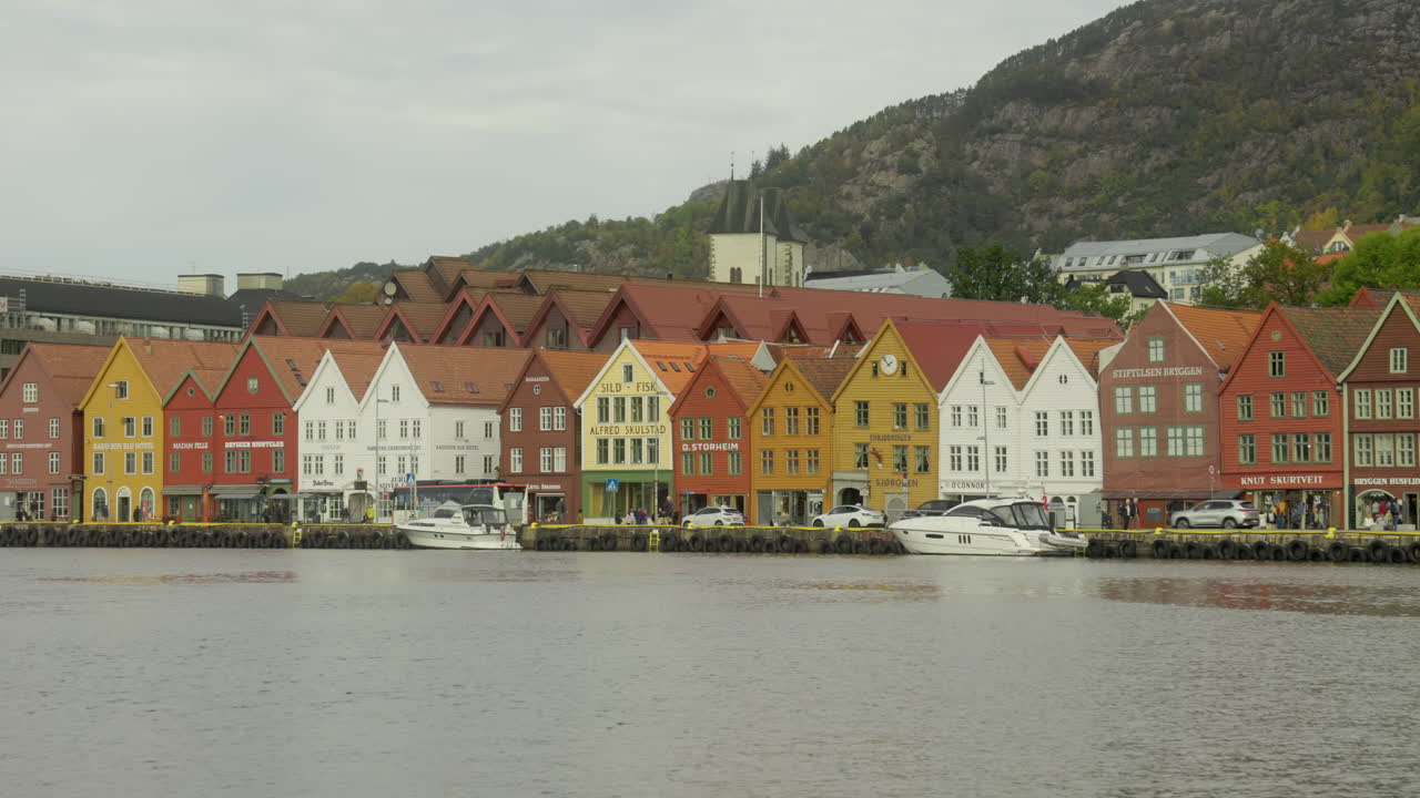 Close-up of the colorful houses on Unesco World Heritage site Bryggen in Bergen