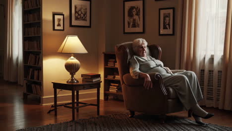 an elderly woman relaxing in a cozy interior