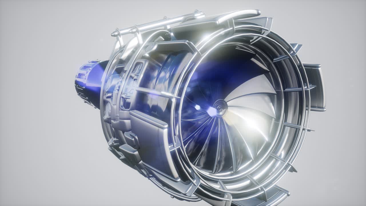 제트 엔진 터빈 부분이 회전합니다.