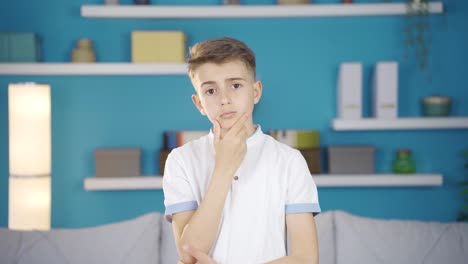 thinking boy looking at camera.